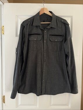 Ocean Current Men's Charcoal Gray Button-Front Utility Shirt
Size: Large